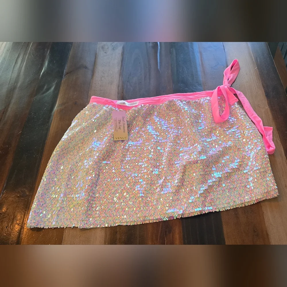 Pink Sequin Swim Cover Up Skirt - Picture 3 of 3